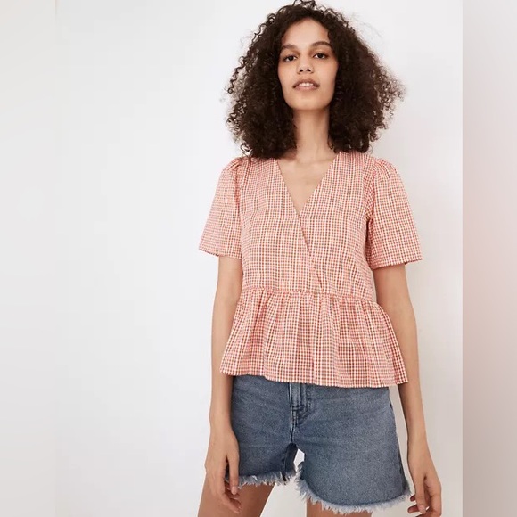 Madewell Tops - Madewell Peplum Red Gingham Top Size Small